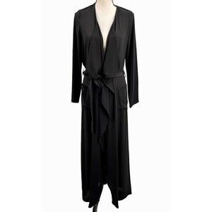 Akira Waterfall Belted‎ Long Robe Black Size S Pockets Semi-Sheer Lightweight